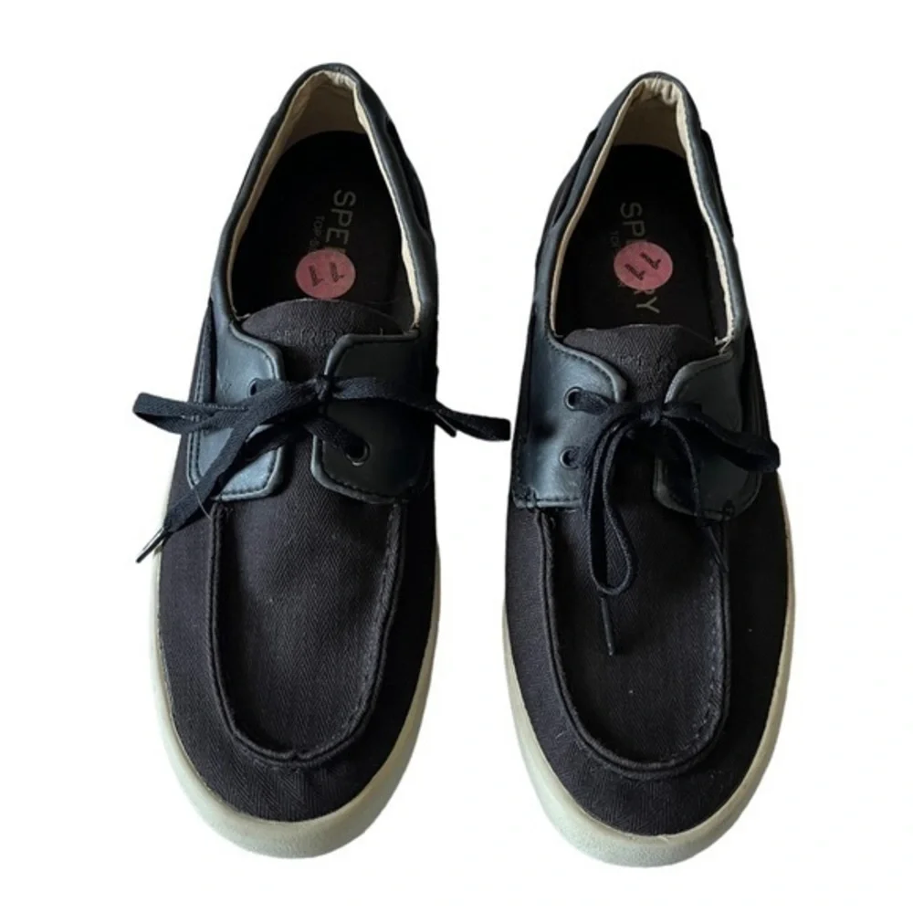 Sperry Top-Sider Men’s Black Canvas Lace Up Boat Deck Shoes Size‎ 11
